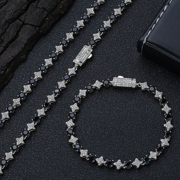 Wholesale Hip Hop Style Zircon Tennis Chain Jewelry With Copper Material And Star Shape