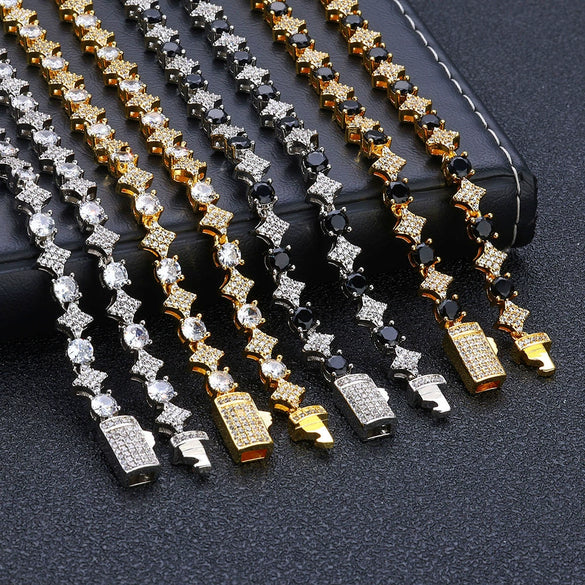 Wholesale Hip Hop Style Zircon Tennis Chain Jewelry With Copper Material And Star Shape