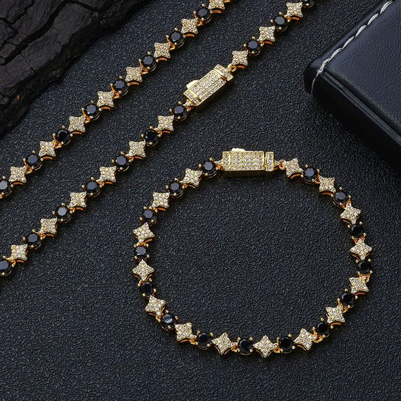 Wholesale Hip Hop Style Zircon Tennis Chain Jewelry With Copper Material And Star Shape