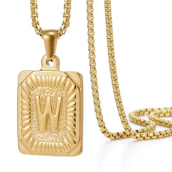 Wholesale Hip Hop 316L Stainless Steel Letter Pendant Necklace With Pearl Chain And Electroplating Treatment