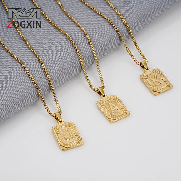 Wholesale Hip Hop 316L Stainless Steel Letter Pendant Necklace With Pearl Chain And Electroplating Treatment