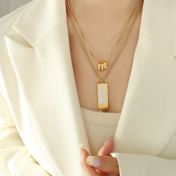 Wholesale Hip Hop Trendy Street Art Style 316L Stainless Steel Geometric Necklace With Gold Plated Electroplating For Women