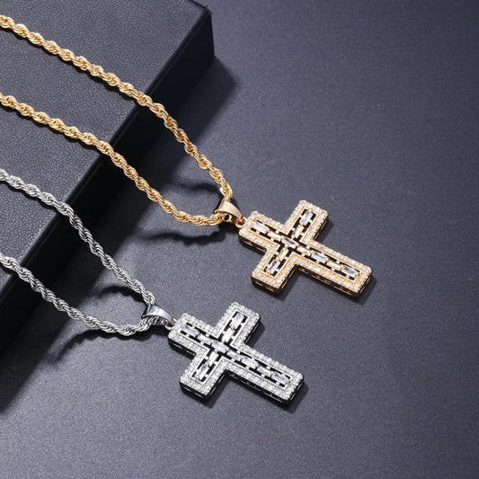 Wholesale Hip-hop Vintage Style Cross Stainless Steel Titanium Steel Plating Inlay Gold Plated Zircon Pendant Necklace