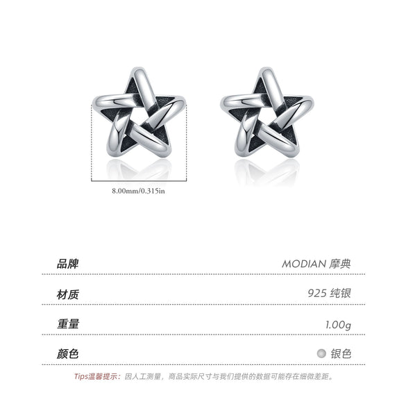 Wholesale Hip Hop Vintage Style S925 Silver Fivepointed Star Earrings For Women