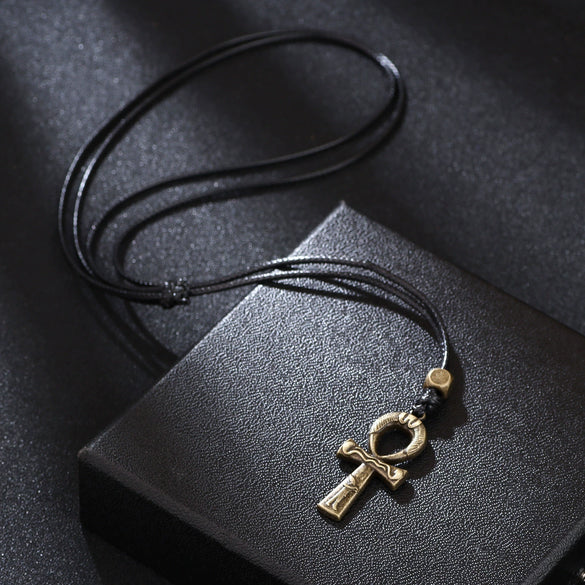 Wholesale Hip Hop Zinc Alloy Egyptian Cross Pendant Unisex Adjusting Necklace
