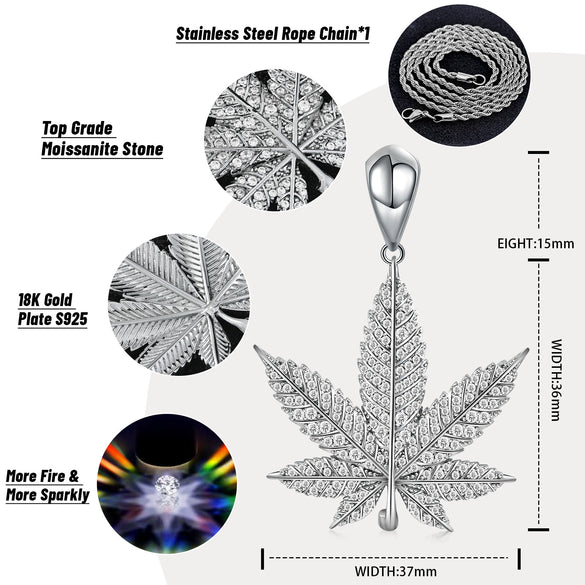 Wholesale Hip Hop Zircon Inlaid Copper Leaf Pendant Necklace With Melon Seed Clasp