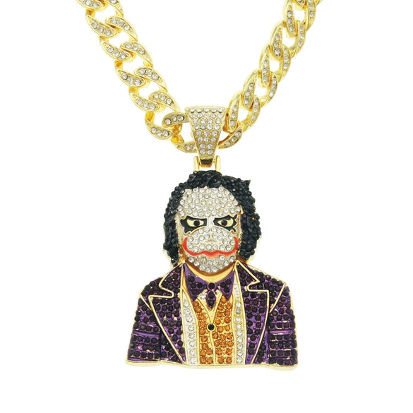 Wholesale Hiphop Alloy Clown Pendant Necklace With Threedimensional Diamondencrusted And Geometric Pattern On Cuban Chain For Men