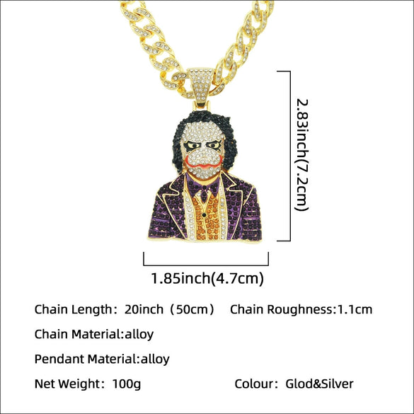 Wholesale Hiphop Alloy Clown Pendant Necklace With Threedimensional Diamondencrusted And Geometric Pattern On Cuban Chain For Men