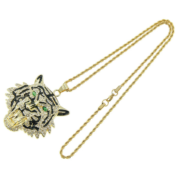 Wholesale Hiphop Alloy Necklace With Exaggerated Green Eyes Head Pendant And Diamond Design Styling With Animals And Zodiac For Men