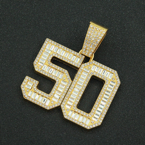 Wholesale Hiphop Alloy Pendant Necklace With Diamond Inlay And Letters Numbers Text Pattern On Cuban Chain For Men