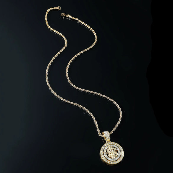 Wholesale Hiphop Alloy Rotating Dollar Pendant Necklace With Diamond