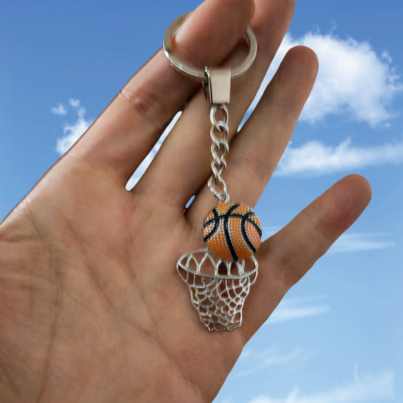 Wholesale Hiphop Basketball Box Metal Keychain With Basketball Set Pattern And Dripping Glue Process