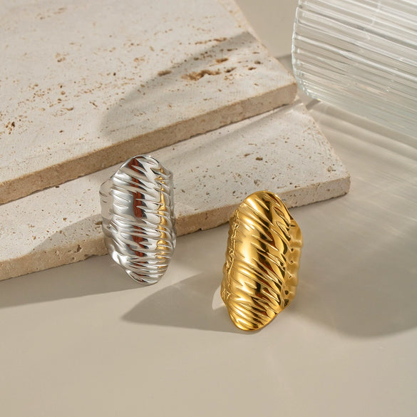 Wholesale Hiphop Casual Texture Ring Jewelry In Stainless Steel With Geometric Design And Electroplating