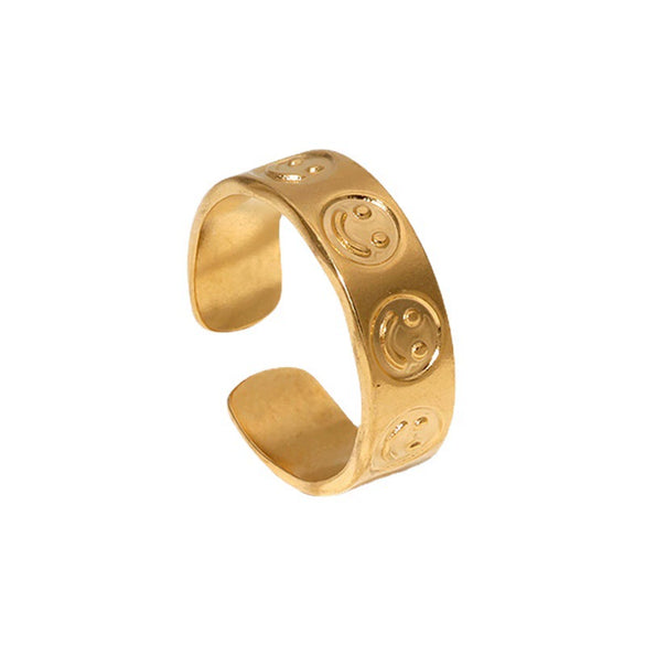 Wholesale Hiphop Creative Open Index Finger Smiley Face Titanium Steel Ring With Electroplating Adjustable For Women
