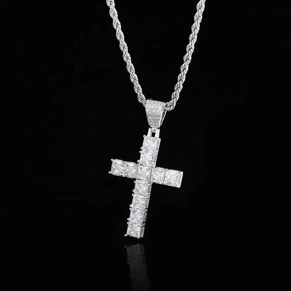 Wholesale Hiphop Cross Copper Zircon Pendant Necklace