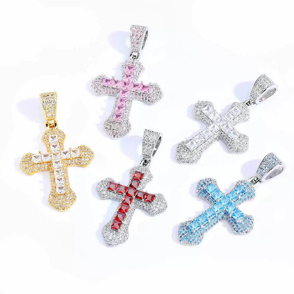 Wholesale Hiphop Cross Copper Zircon Pendant Necklace