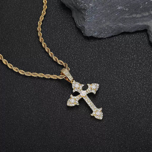 Wholesale Hiphop Cross Copper Zircon Pendant Necklace
