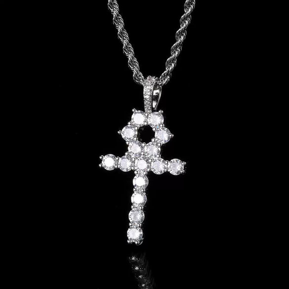 Wholesale Hiphop Cross Copper Zircon Pendant Necklace