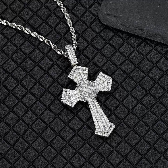 Wholesale Hiphop Cross Copper Zircon Pendant Necklace