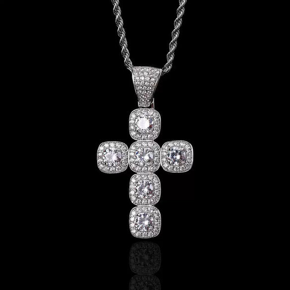 Wholesale Hiphop Cross Copper Zircon Pendant Necklace