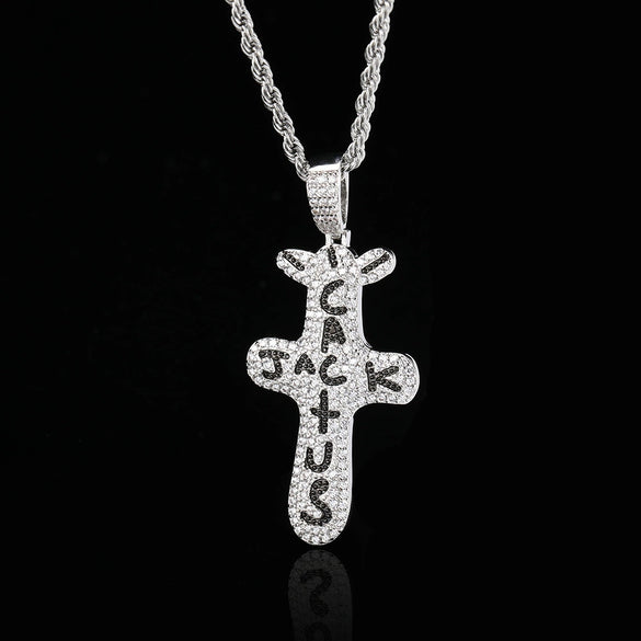 Wholesale Hiphop Cross Copper Zircon Pendant Necklace