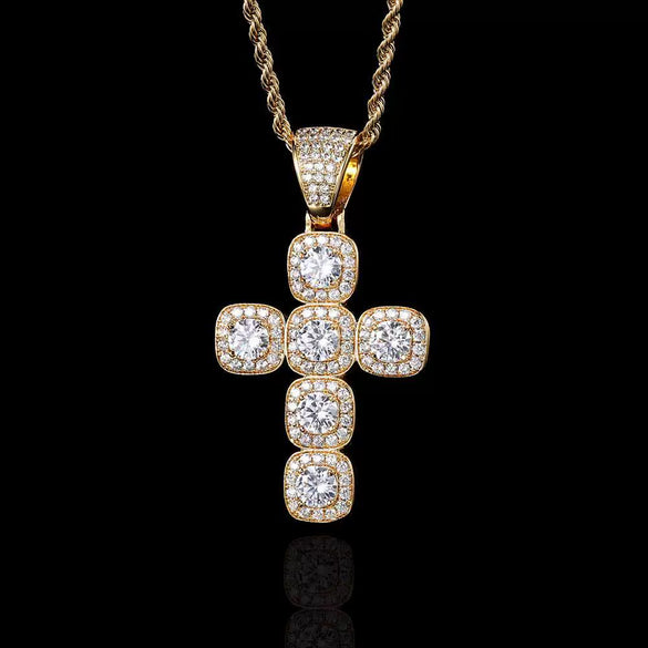 Wholesale Hiphop Cross Copper Zircon Pendant Necklace