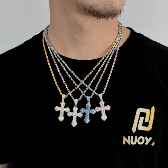 Wholesale Hiphop Cross Copper Zircon Pendant Necklace