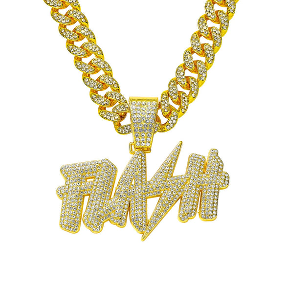 Wholesale Hiphop Diamond Letter Pendant Necklace Zinc Alloy Cuban Chain