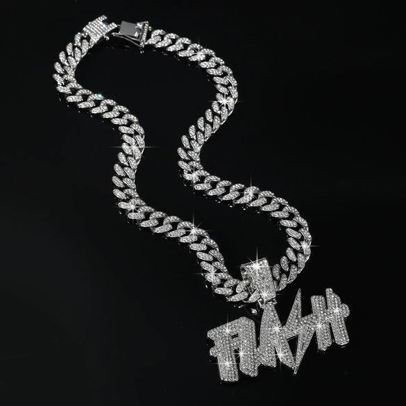 Wholesale Hiphop Diamond Letter Pendant Necklace Zinc Alloy Cuban Chain