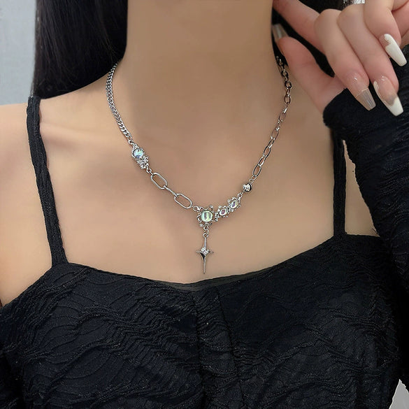 Wholesale Hiphop Fashion Stainless Steel Geometric Pendant Clavicle Chain Necklace For Women Electroplated Metal Accessories