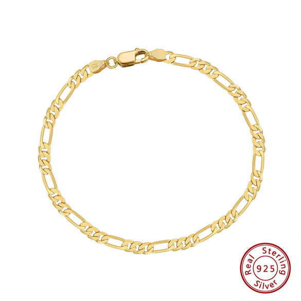 Wholesale Hiphop Geometric S925 Sterling Silver Bracelet Electroplated Figaro Chain Jewelry