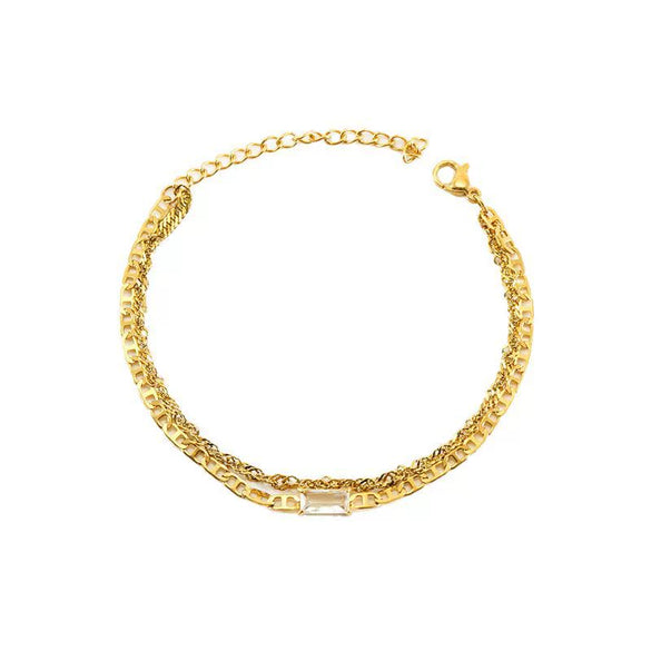 Wholesale Hiphop Geometric Stainless Steel 18K Gold Plated Double Layer Pig Nose Water Wave Chain Zircon Bracelet For Women