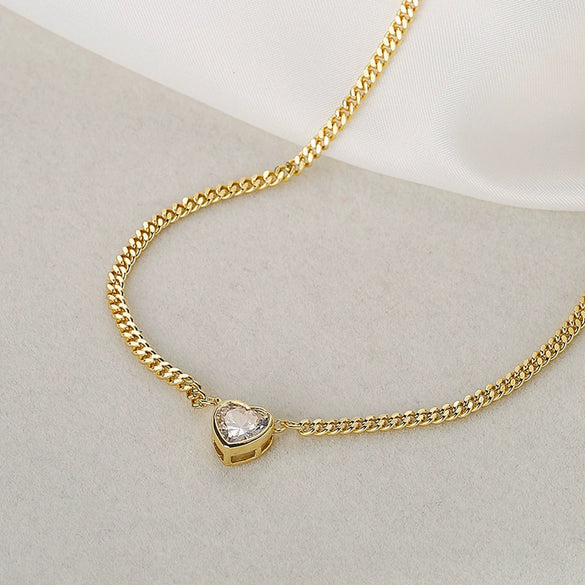 Wholesale Hiphop Geometric Zircon Pendant Cuban Chain Necklace Copperplated 18K Gold