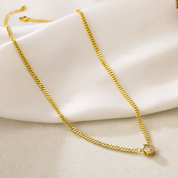 Wholesale Hiphop Geometric Zircon Pendant Cuban Chain Necklace Copperplated 18K Gold