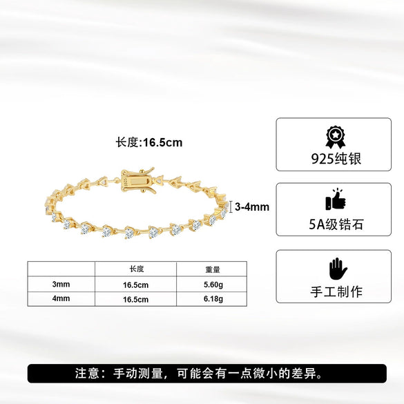 Wholesale Hiphop Ins Style Geometric Heartshaped Zircon Tennis Bracelet For Women S925 Silver Electroplated