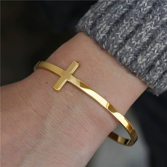 Wholesale Hiphop Jewelry Titanium Steel Geometric Open Cross Bracelet Unisex Simple Style