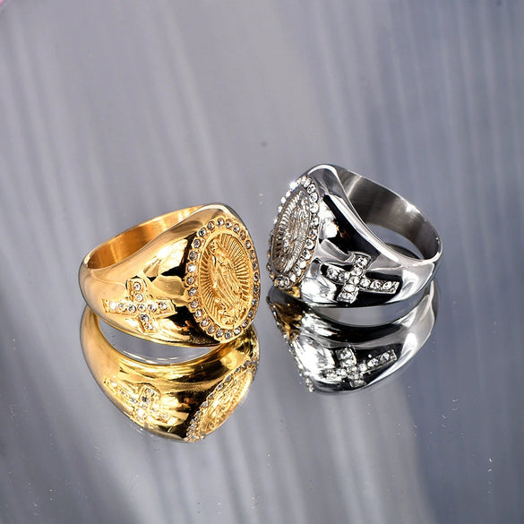 Wholesale Hiphop Jewelry Titanium Steel Goldplated Geometric Men's Ring