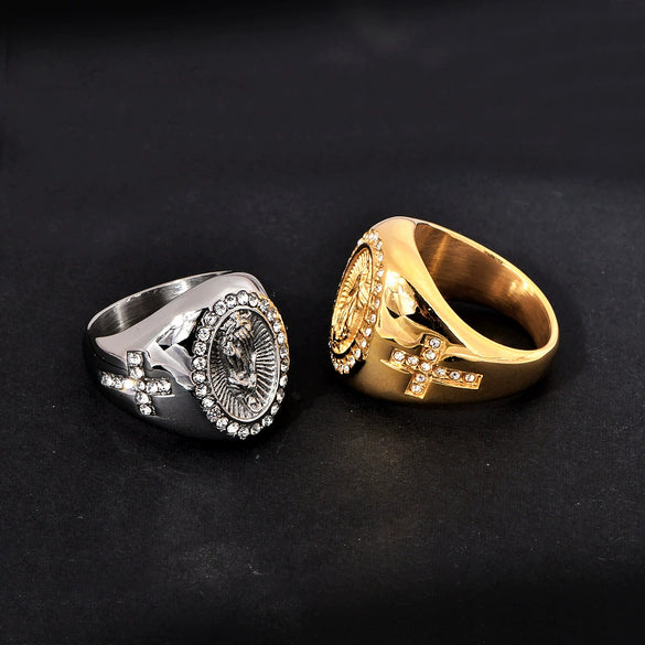 Wholesale Hiphop Jewelry Titanium Steel Goldplated Geometric Men's Ring
