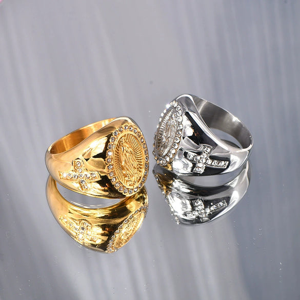 Wholesale Hiphop Jewelry Titanium Steel Goldplated Geometric Men's Ring
