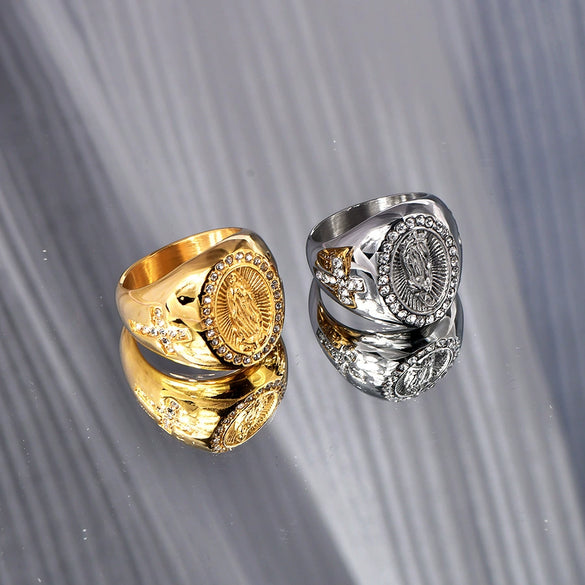 Wholesale Hiphop Jewelry Titanium Steel Goldplated Geometric Men's Ring