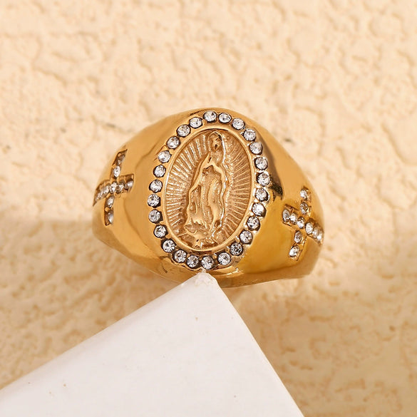 Wholesale Hiphop Men's Stainless Steel 18K Gold Plated Geometric Pattern Bracelet And Ring