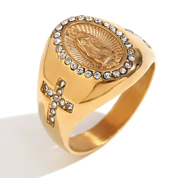 Wholesale Hiphop Men's Stainless Steel 18K Gold Plated Geometric Pattern Bracelet And Ring