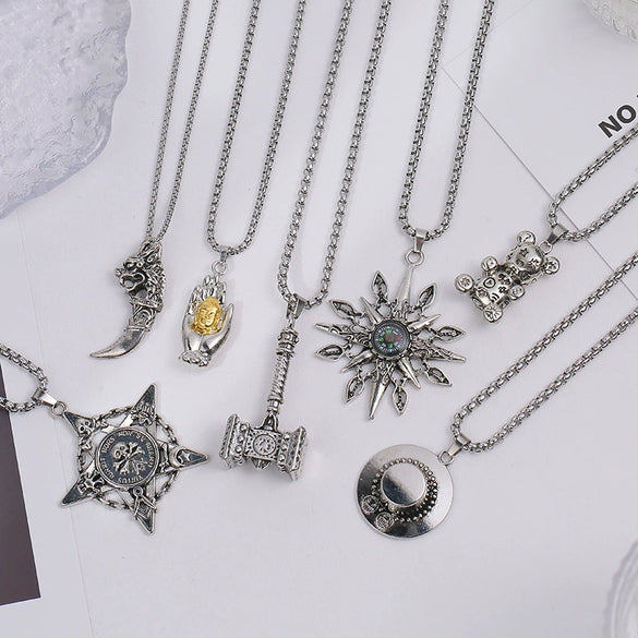 Wholesale Hiphop Personality Pendant Titanium Steel Necklace With Geometric Design For Men And Women