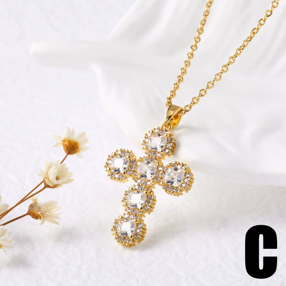 Wholesale Hiphop Retro Cross Pendant Necklace Copper Inlaid With Zircon Geometric Ushaped Electroplated For Women