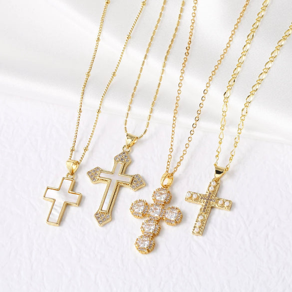 Wholesale Hiphop Retro Cross Pendant Necklace Copper Inlaid With Zircon Geometric Ushaped Electroplated For Women