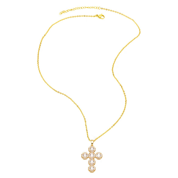 Wholesale Hiphop Retro Cross Pendant Necklace Copper Inlaid With Zircon Geometric Ushaped Electroplated For Women