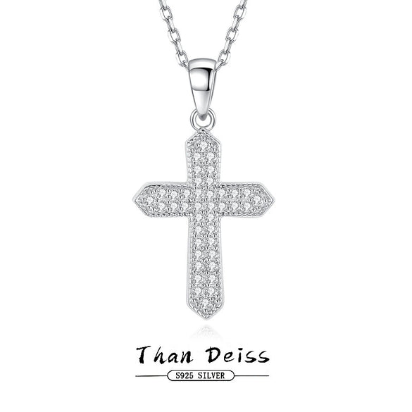 Wholesale Hiphop Retro 925 Sterling Silver Pointed Cross Pendant Necklace With Electroplating And Chain