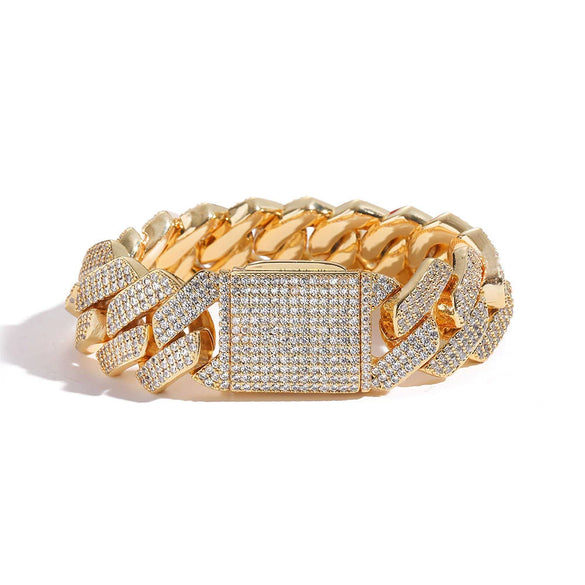 Wholesale Hiphop Rhombus Zircon Copper Cuban Chain Bracelet