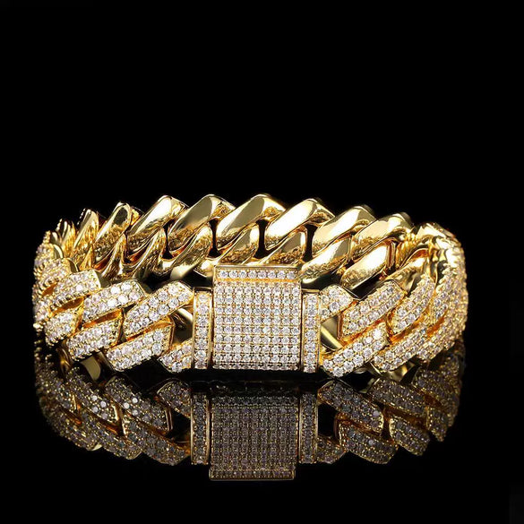 Wholesale Hiphop Rhombus Zircon Copper Cuban Chain Bracelet