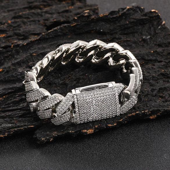 Wholesale Hiphop Rhombus Zircon Copper Cuban Chain Bracelet